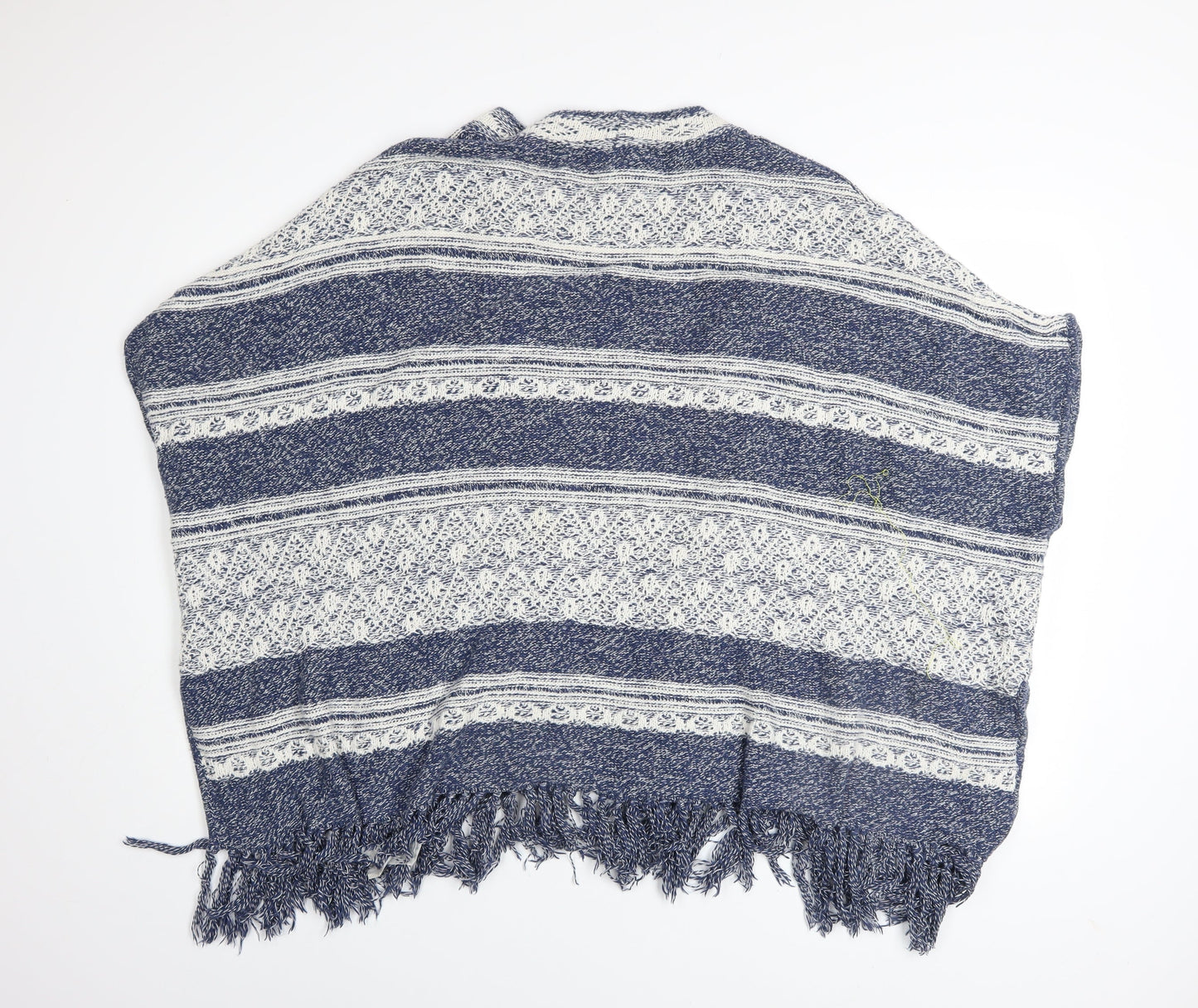 FatFace Women Blue Open-Knit Striped Cotton Cape M
