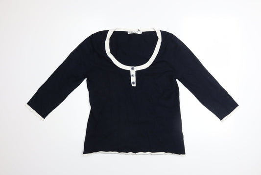 M&Co Women’s Blue Henley 3/4 Sleeve Jumper Size L