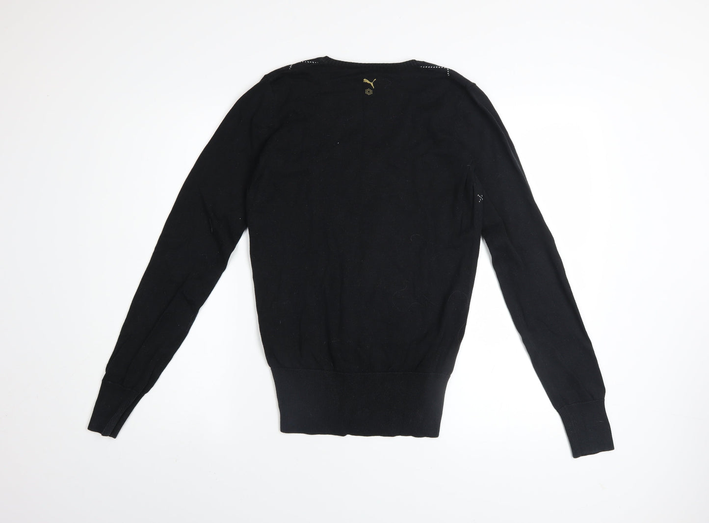 Puma Womens Black V-Neck Argyle Knit Jumper Size 10