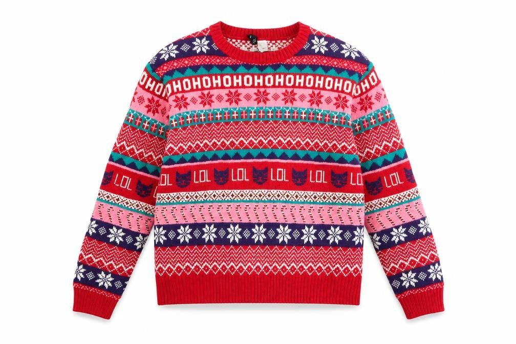 H&M Women’s Red Fair Isle Christmas Pullover Jumper Size L
