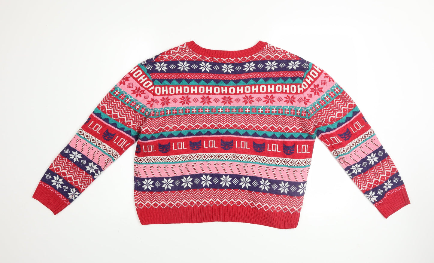 H&M Women’s Red Fair Isle Christmas Pullover Jumper Size L