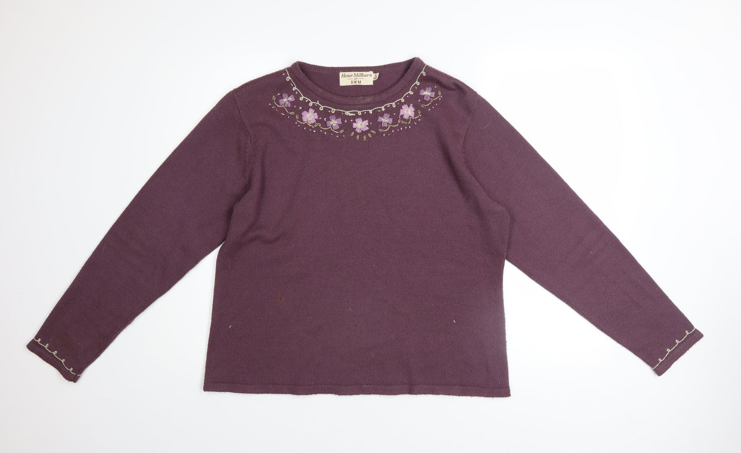 Honor Millburn EWM Womens Purple Embroidered Knit Jumper Size 18/20 Acrylic