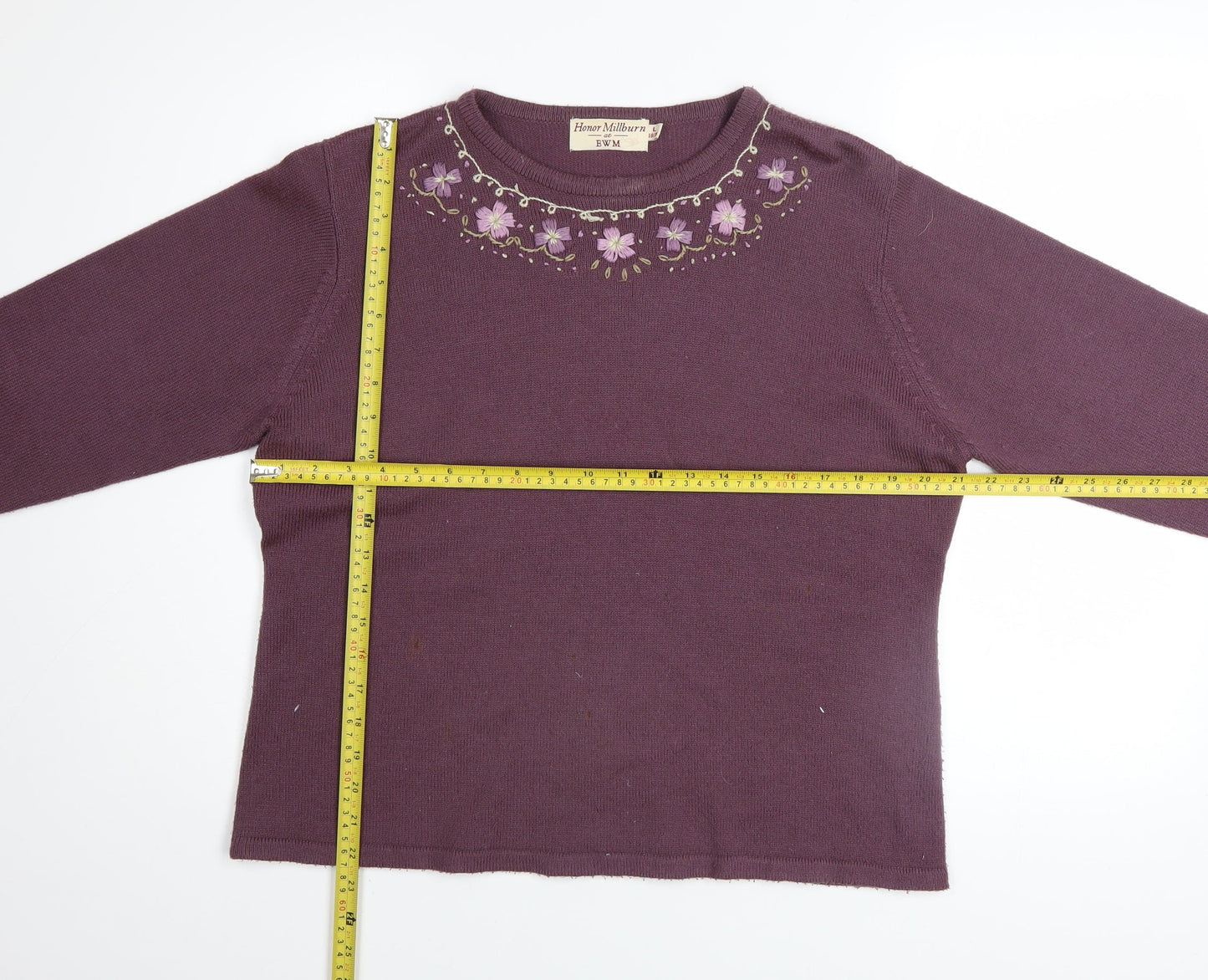 Honor Millburn EWM Womens Purple Embroidered Knit Jumper Size 18/20 Acrylic