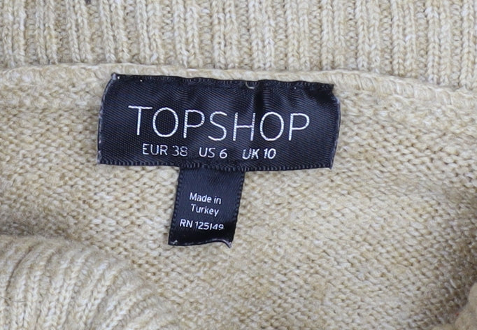 Topshop Women's Beige Cowl Neck Knit Jumper Size 10