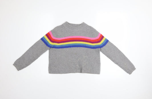 Johnnie B Girls Grey Rainbow Stripe Knit Jumper 9-10 Years Merino Blend