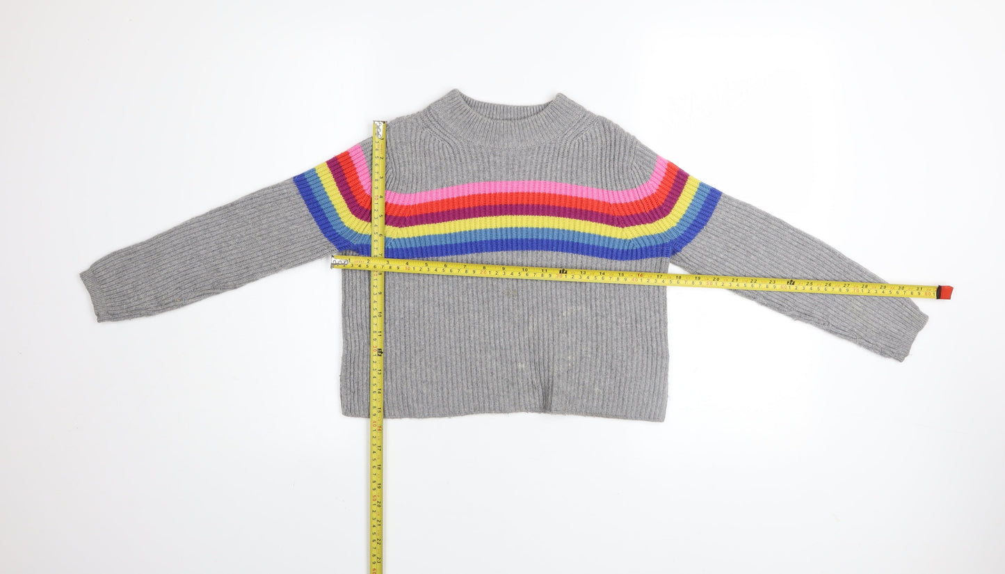 Johnnie B Girls Grey Rainbow Stripe Knit Jumper 9-10 Years Merino Blend