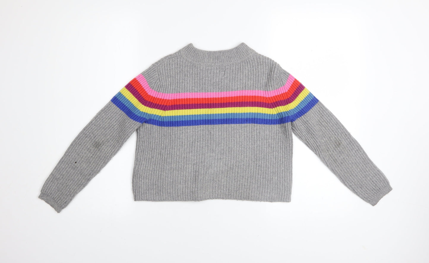 Johnnie B Girls Grey Rainbow Stripe Knit Jumper 9-10 Years Merino Blend