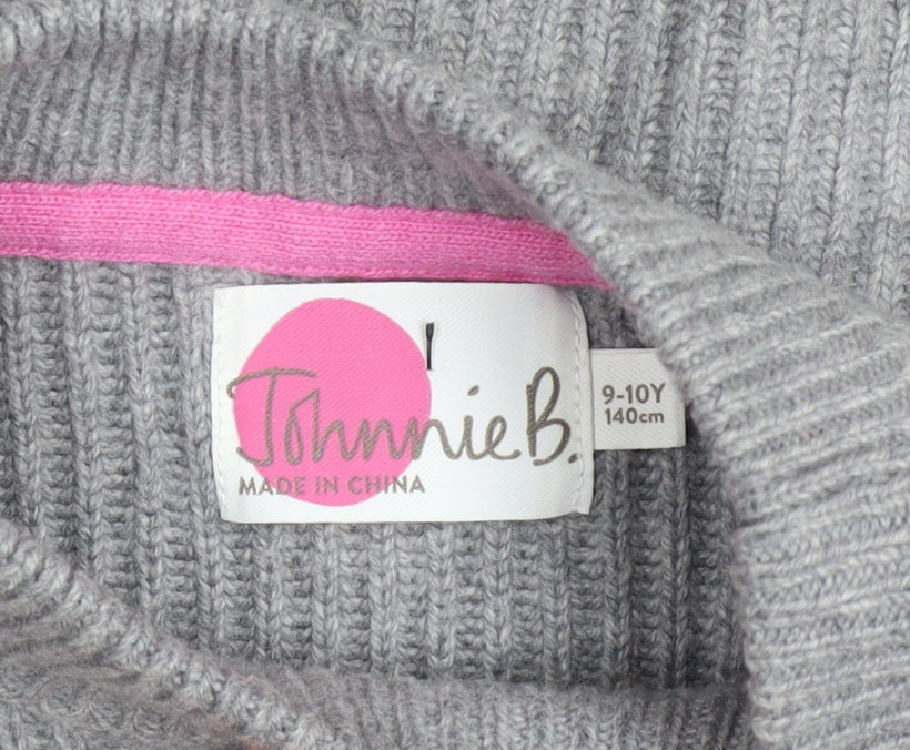 Johnnie B Girls Grey Rainbow Stripe Knit Jumper 9-10 Years Merino Blend