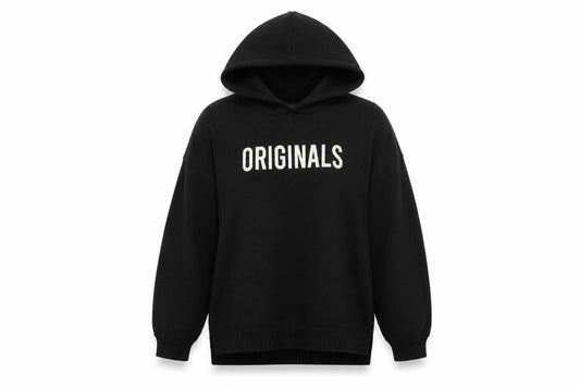 Front view of Missguided women’s black originals hoodie uk 14/16 pullover knit long sleeve