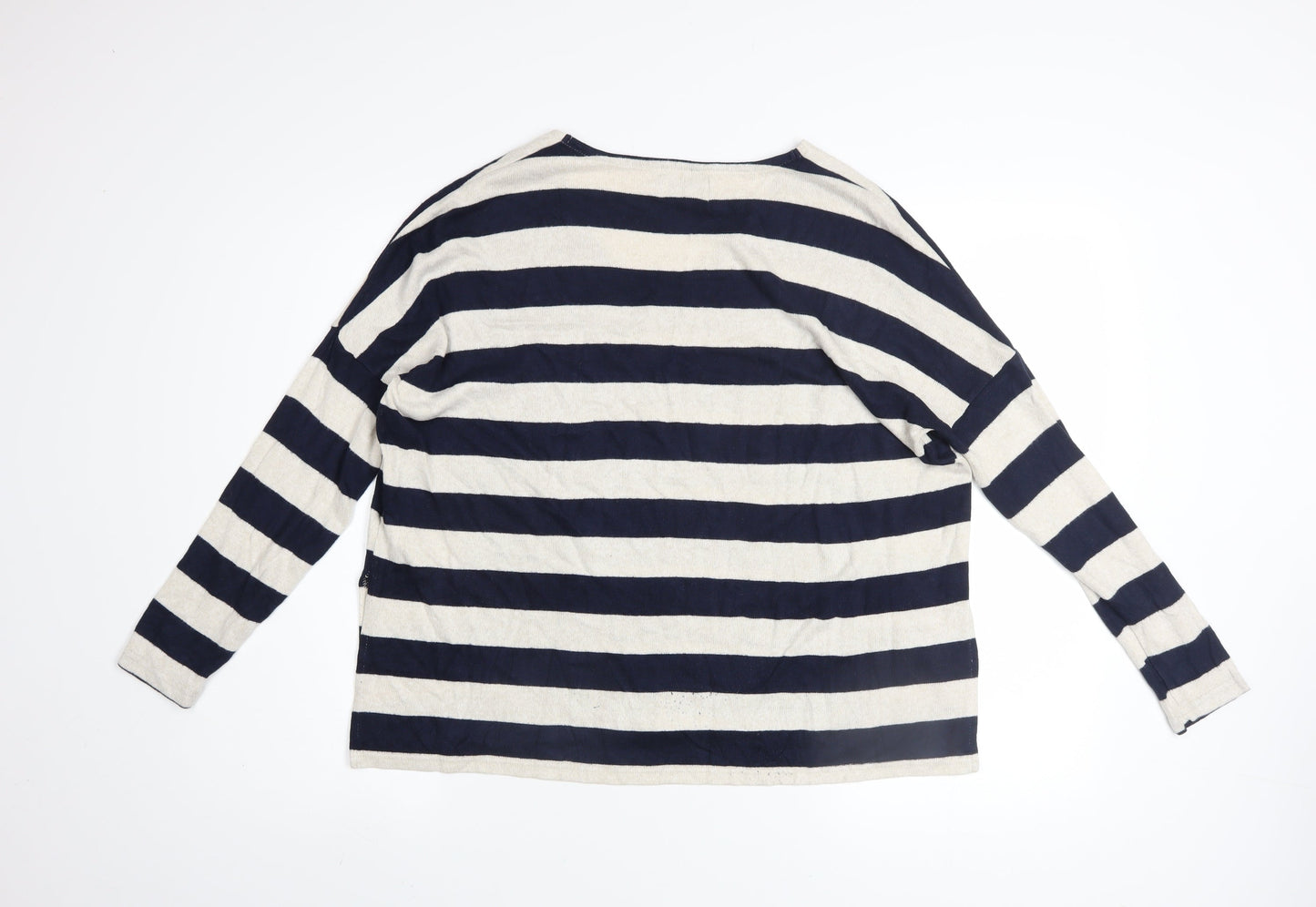 ONLY Women’s Blue Stripe Long Sleeve V-Neck Relaxed Knit Jumper Size S