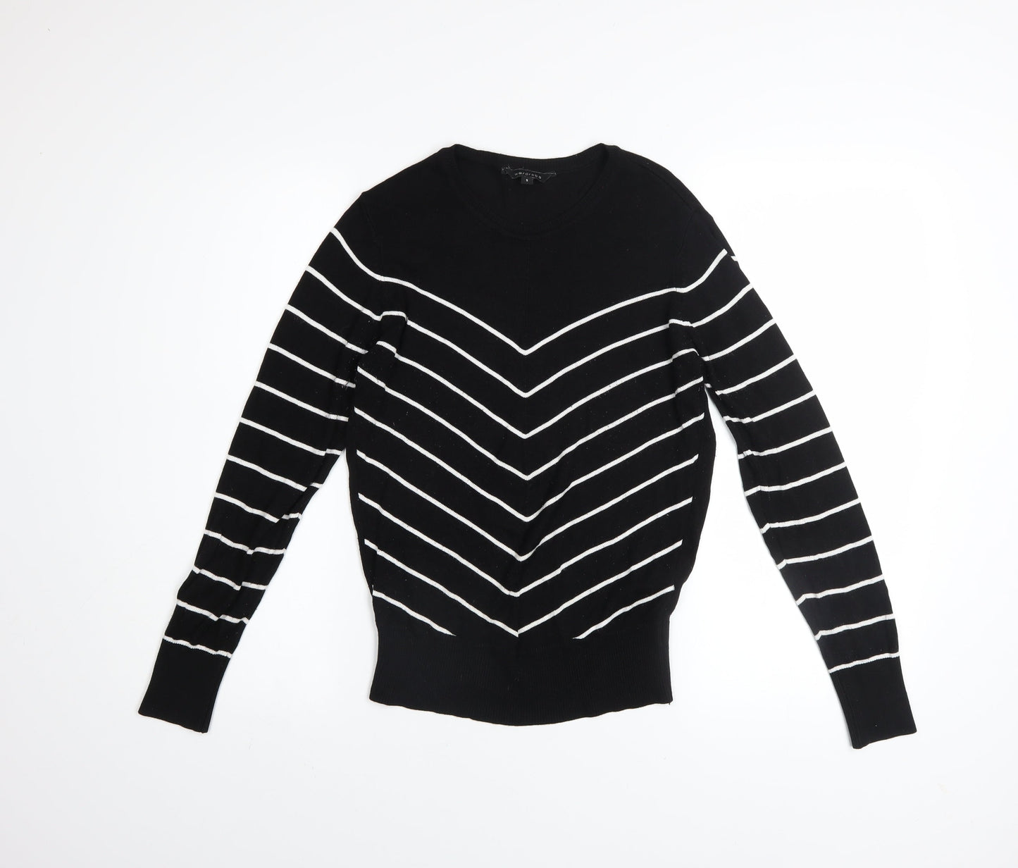 Wardrobe Women's Black Striped Viscose Crew Neck Jumper Size S