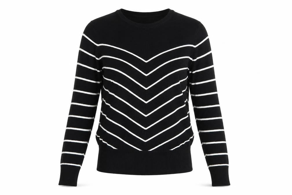 Wardrobe Women's Black Striped Viscose Crew Neck Jumper Size S
