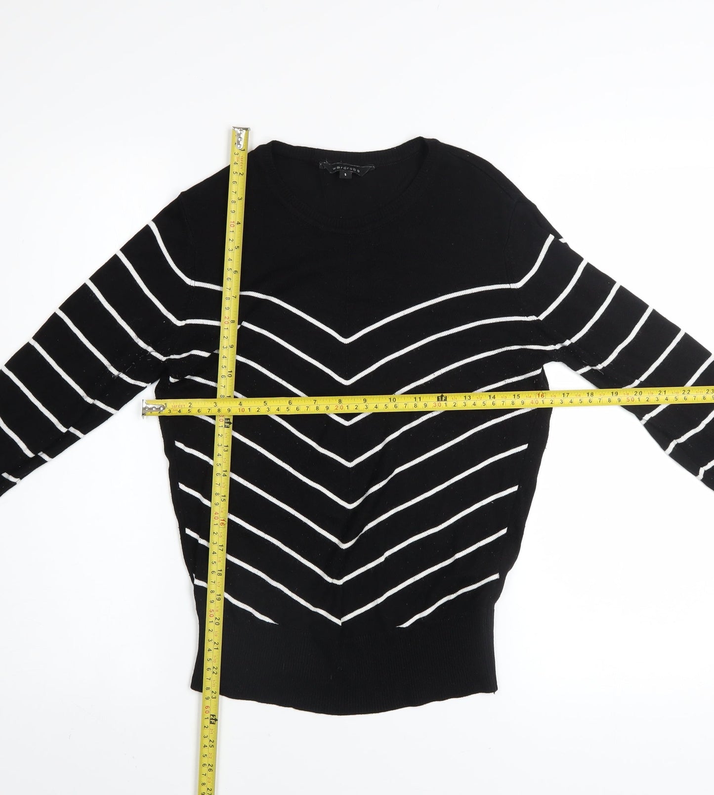 Wardrobe Women's Black Striped Viscose Crew Neck Jumper Size S