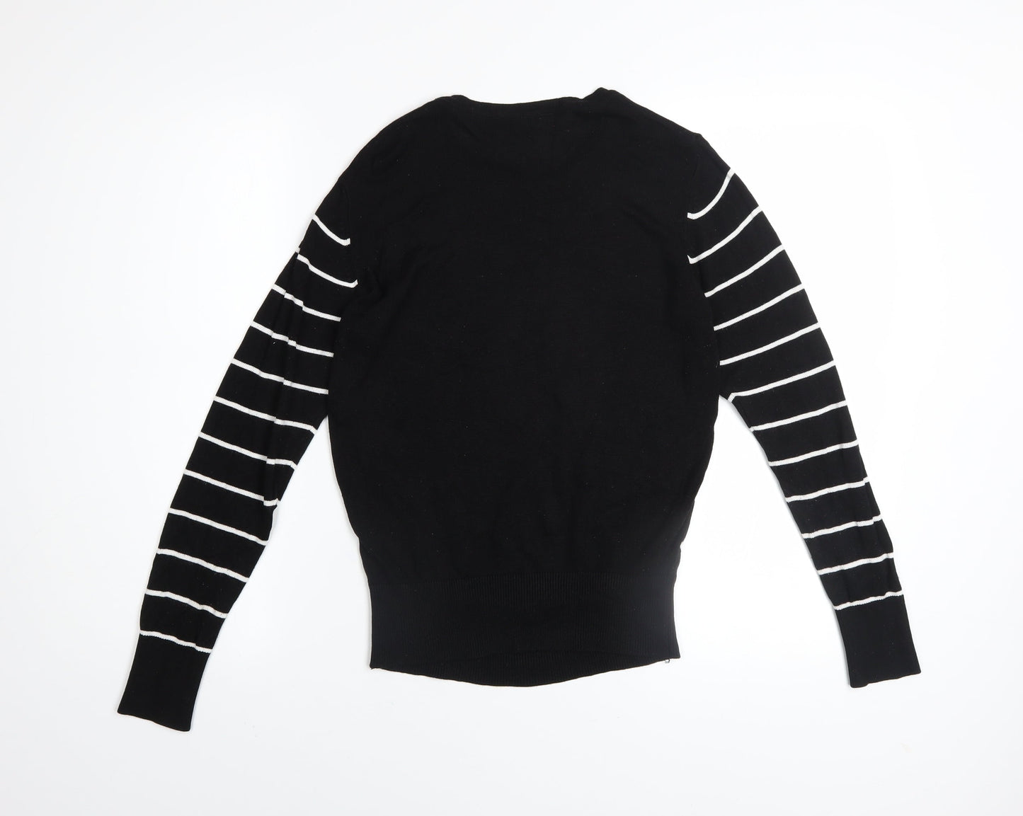 Wardrobe Women's Black Striped Viscose Crew Neck Jumper Size S