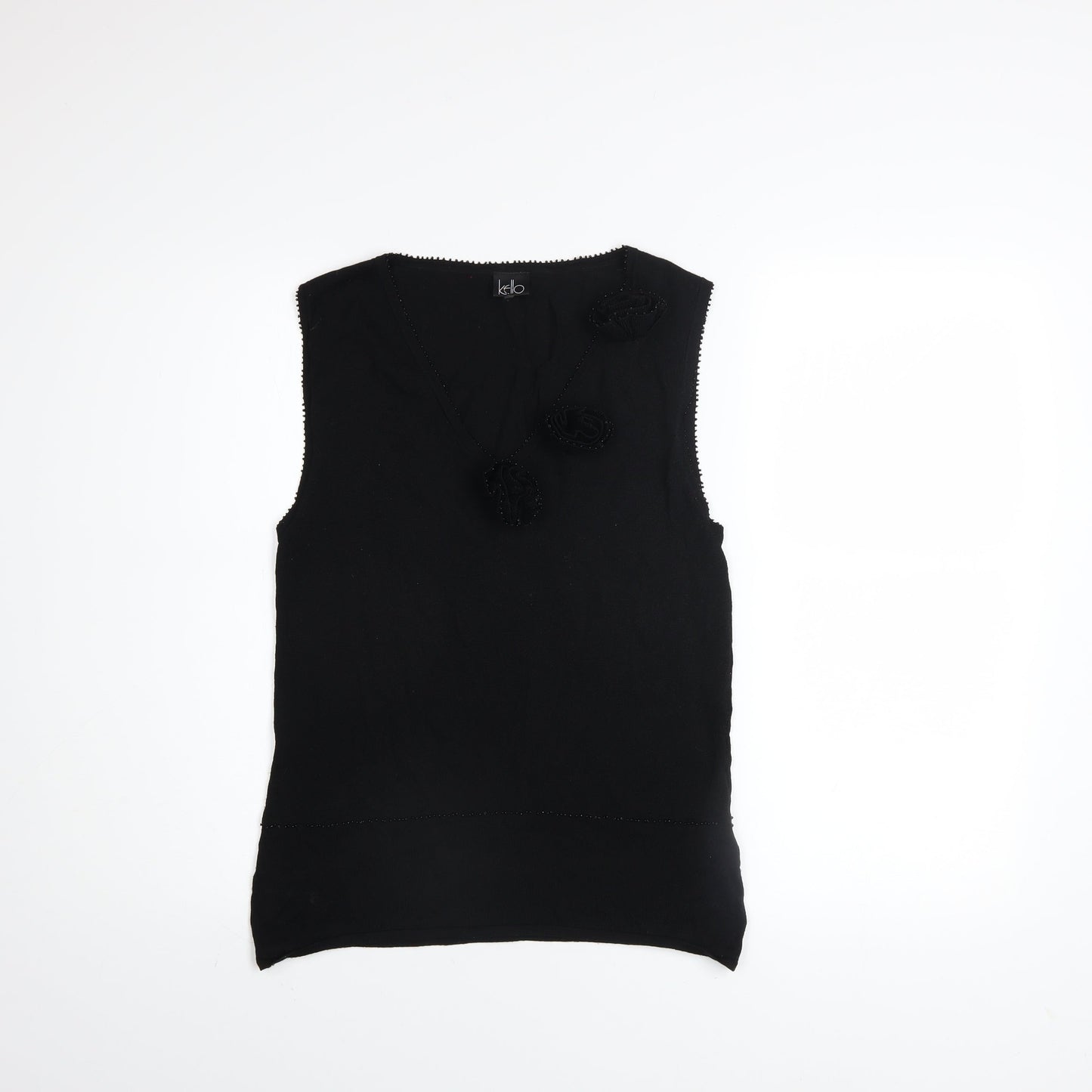Kello Women's Black Beaded V-Neck Sleeveless Knit Camisole Top