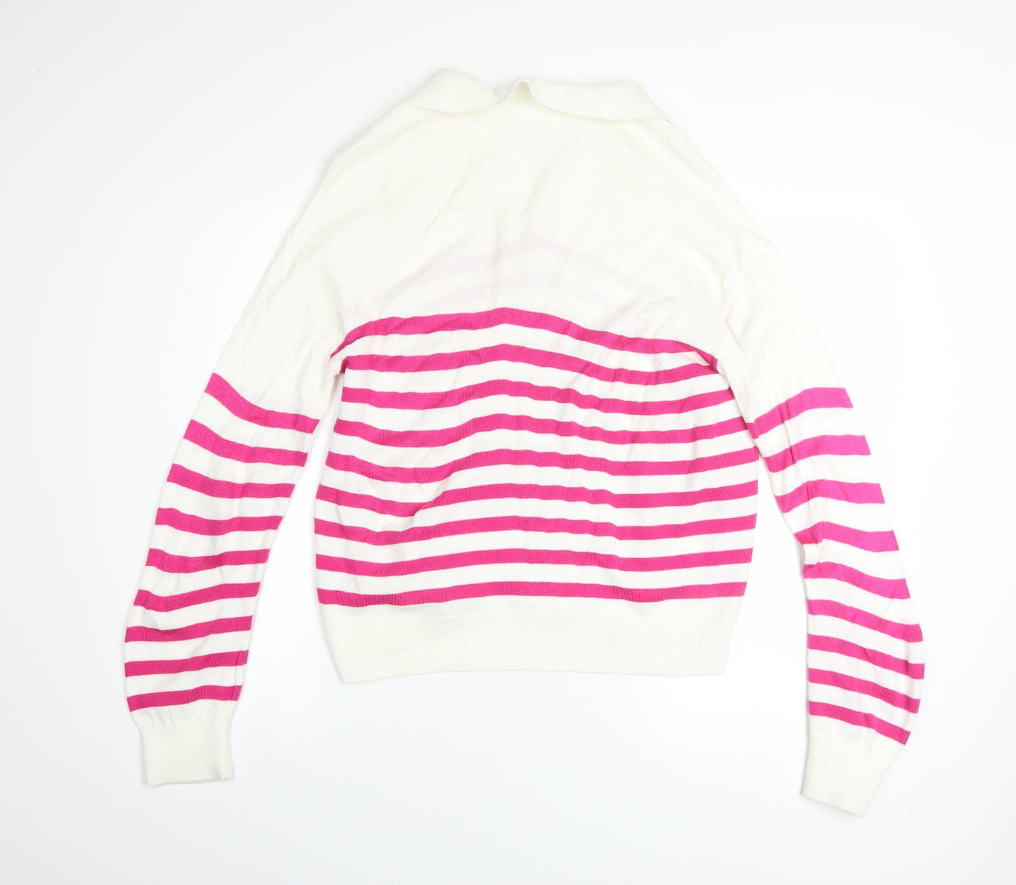M&Co Women’s Cream Pink Striped V-Neck Long Sleeve Jumper Size 10