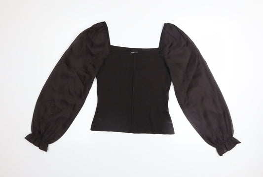 River Island Womens Black Puff Sleeve Square Neck Blouse Size 14