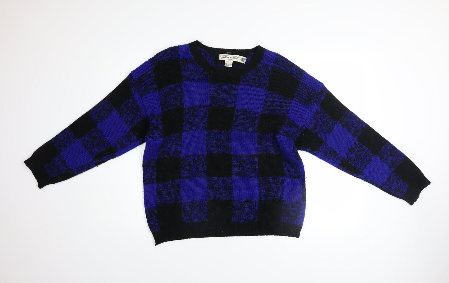 Vintage Gap Clothing Co. Men's Blue Black Wool Jumper Size S