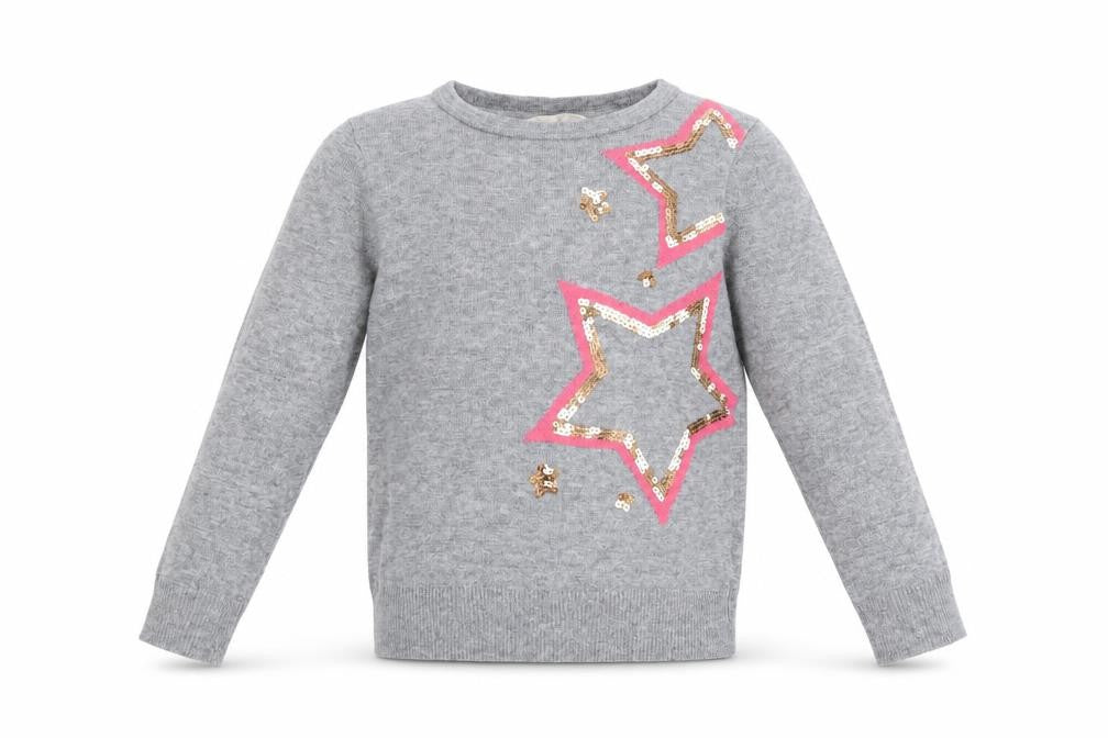 John Lewis Girls Grey Sequin Star Pullover Jumper Age 7 Years