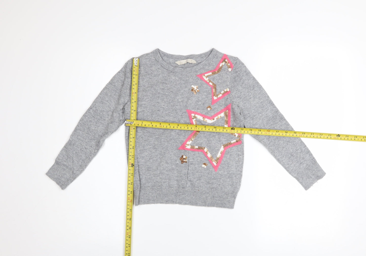 John Lewis Girls Grey Sequin Star Pullover Jumper Age 7 Years