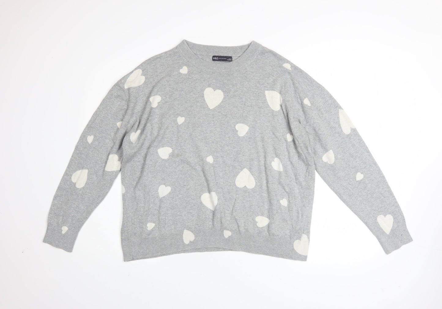 Marks and Spencer Womens Grey Heart Cotton Jumper Size L