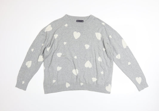 Marks and Spencer Womens Grey Heart Cotton Jumper Size L