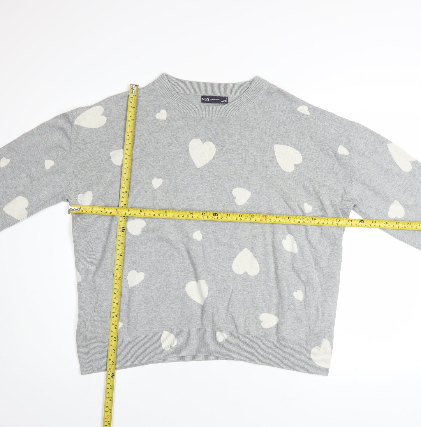 Marks and Spencer Womens Grey Heart Cotton Jumper Size L
