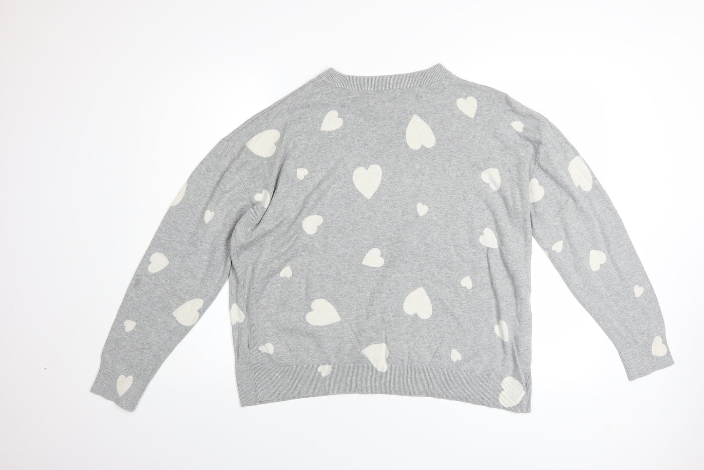 Marks and Spencer Womens Grey Heart Cotton Jumper Size L