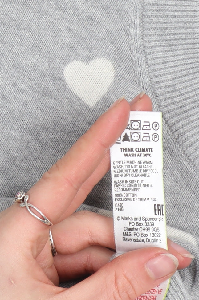 Marks and Spencer Womens Grey Heart Cotton Jumper Size L