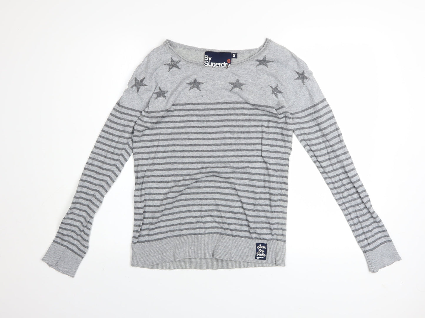 Superdry Women’s Grey Star Stripe Cotton Jumper Size S