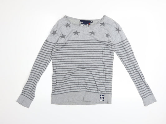 Superdry Women’s Grey Star Stripe Cotton Jumper Size S