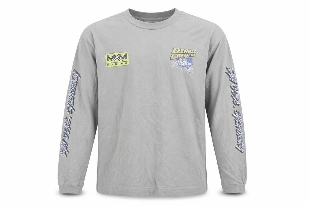 Hollister Men’s Grey Long Sleeve Graphic Racing Cotton T-Shirt M