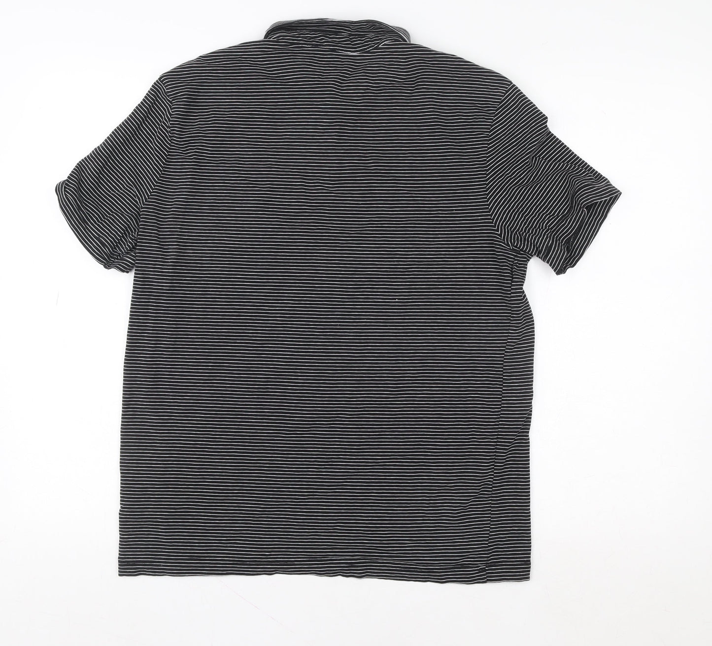 H&M Women Black Striped Polo Shirt M Slim Fit Short Sleeve