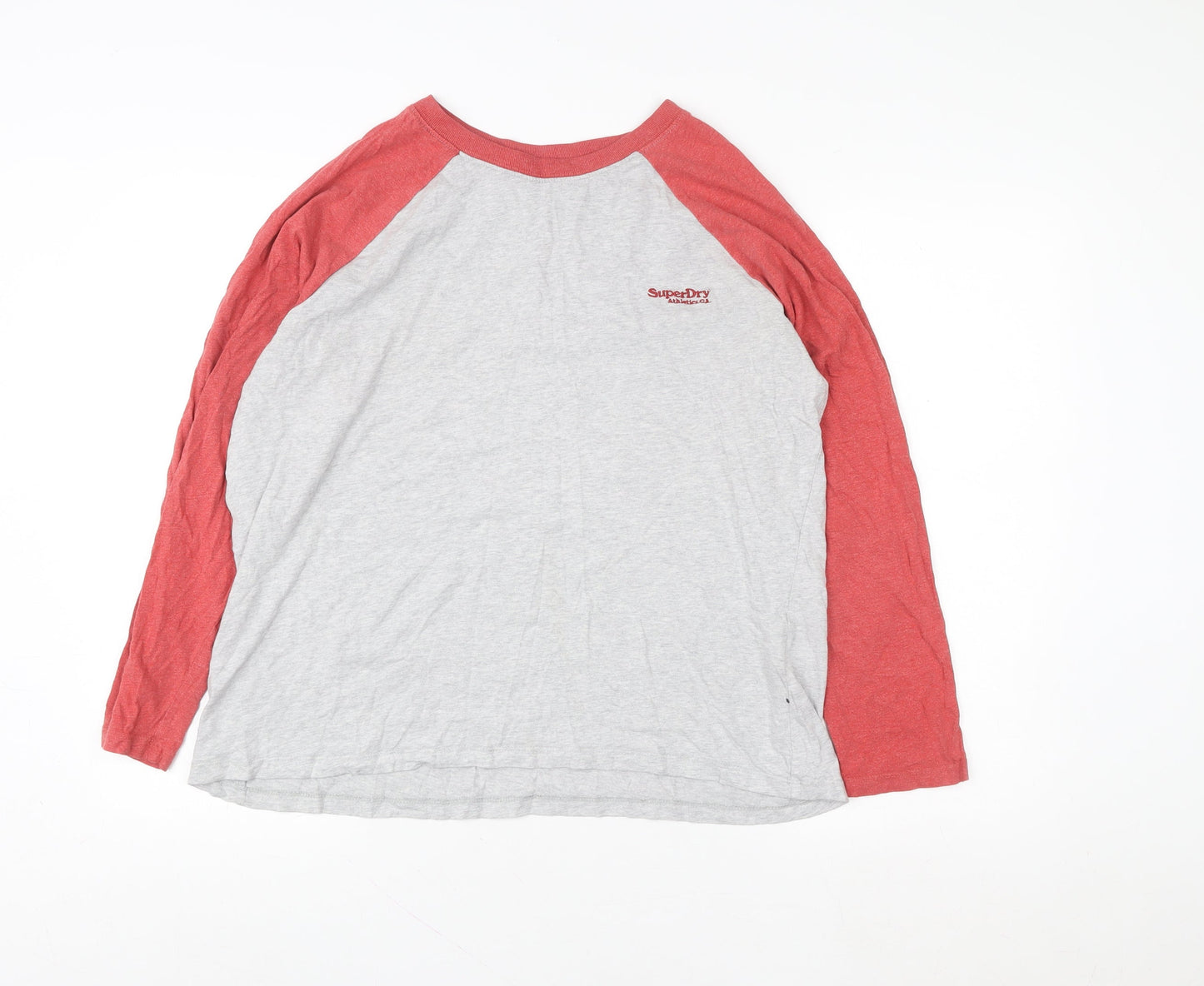 Superdry Women Grey Red Long Sleeve Raglan Sweatshirt UK14 Cotton
