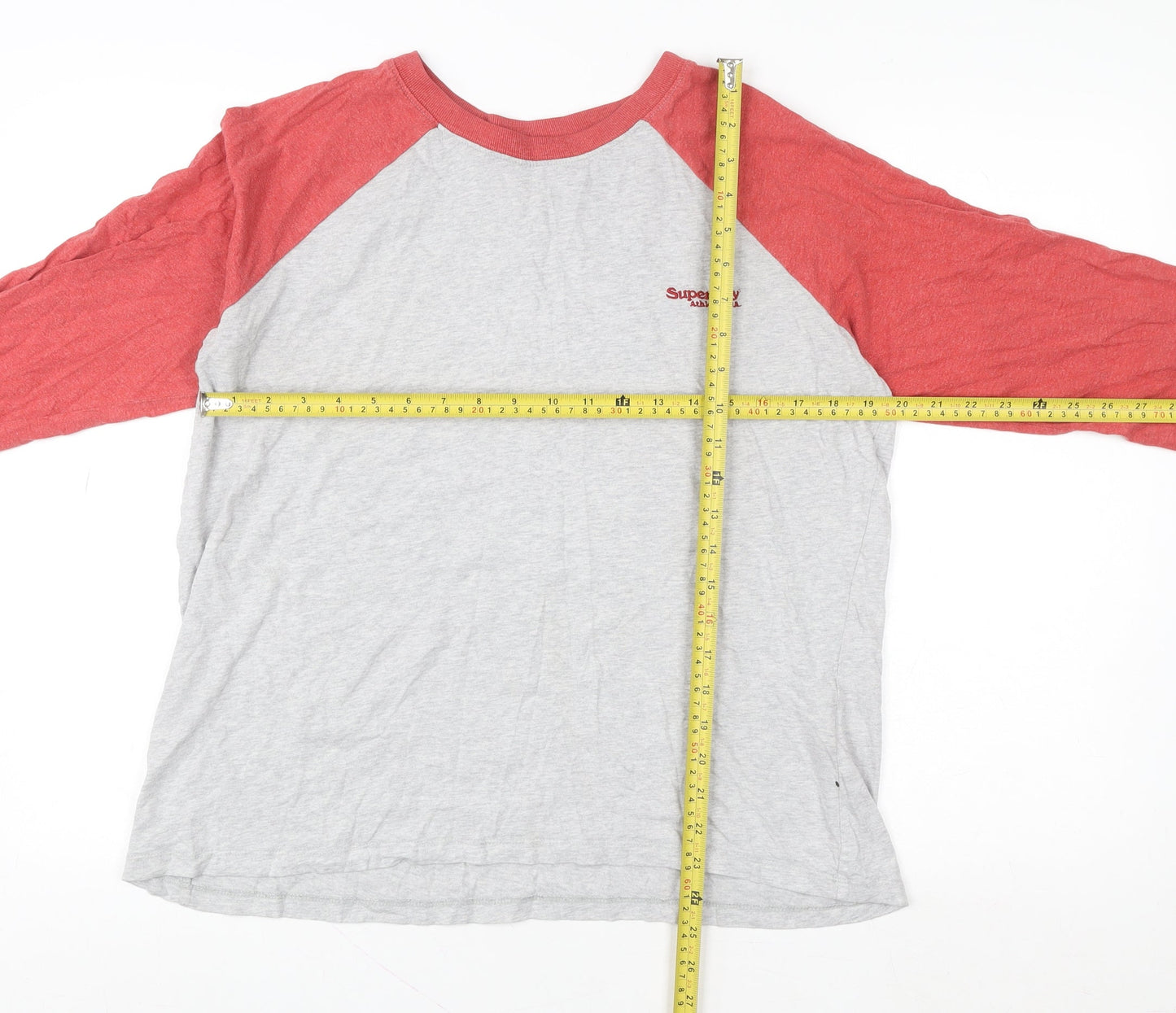 Superdry Women Grey Red Long Sleeve Raglan Sweatshirt UK14 Cotton