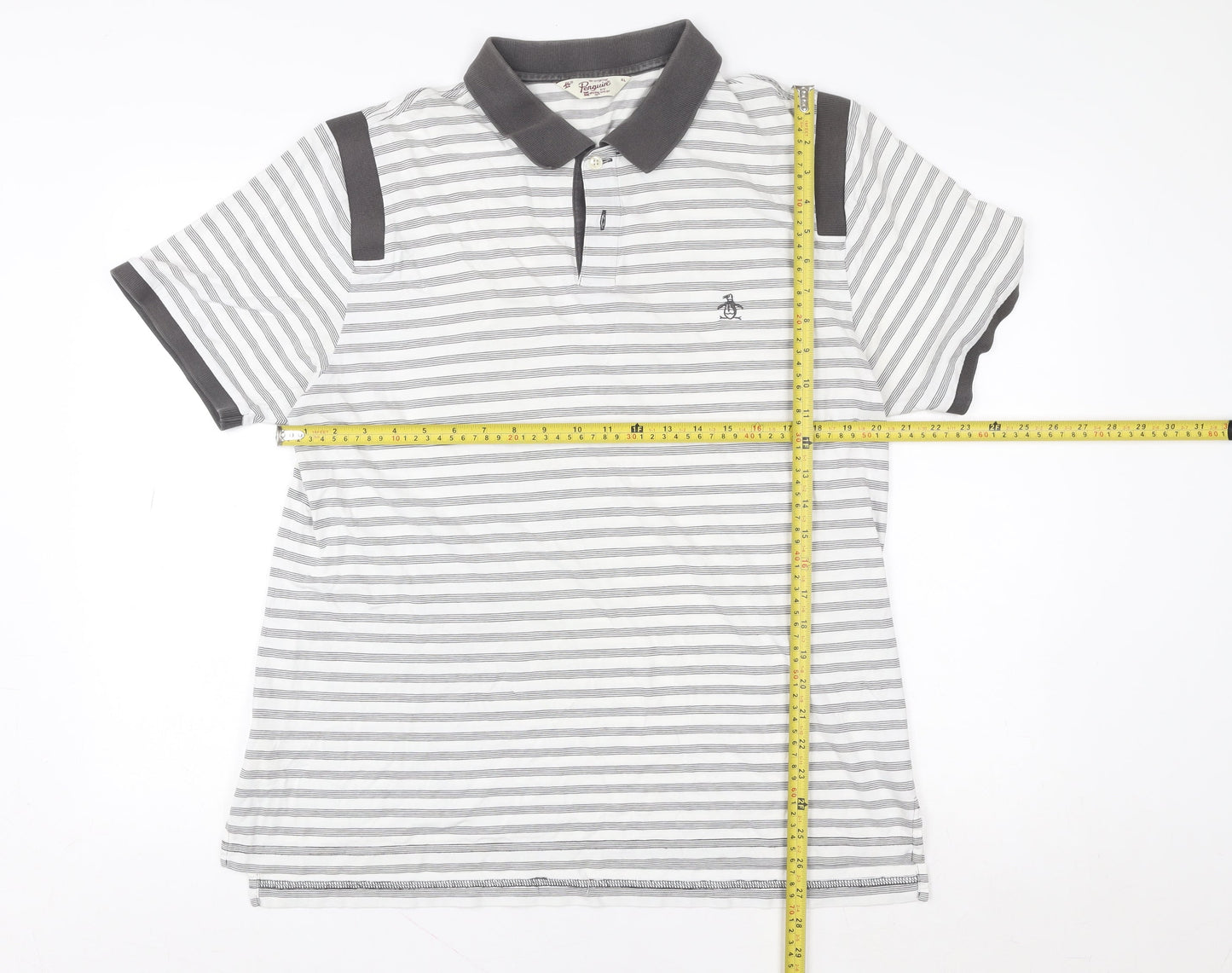 Original Penguin Men’s Grey Striped Polo Shirt XL Pima Cotton
