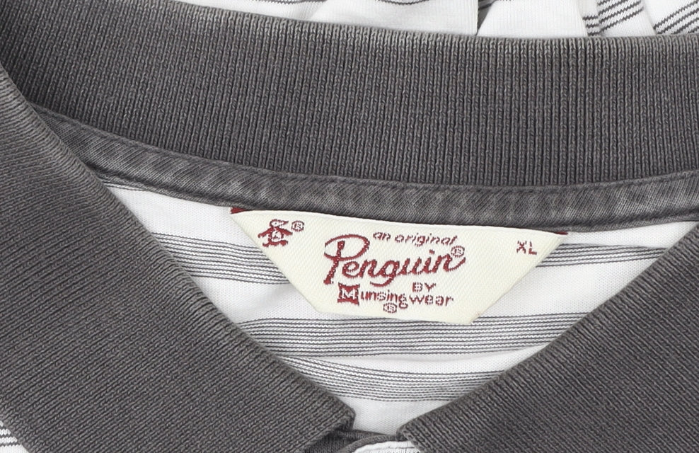 Original Penguin Men’s Grey Striped Polo Shirt XL Pima Cotton