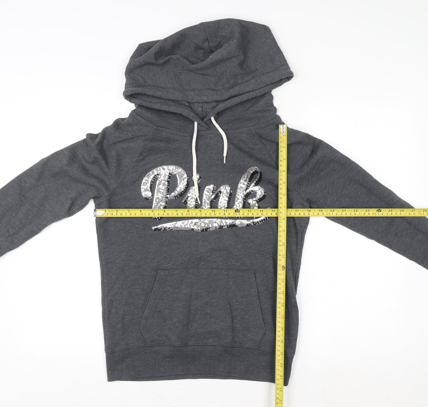 Victoria's Secret PINK Women's Grey Sequin Logo Pullover Hoodie Size S