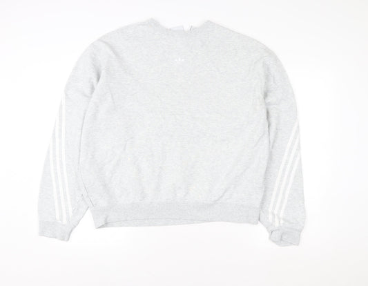 Adidas Men's Grey Large Crew Neck Logo Sweatshirt Pullover