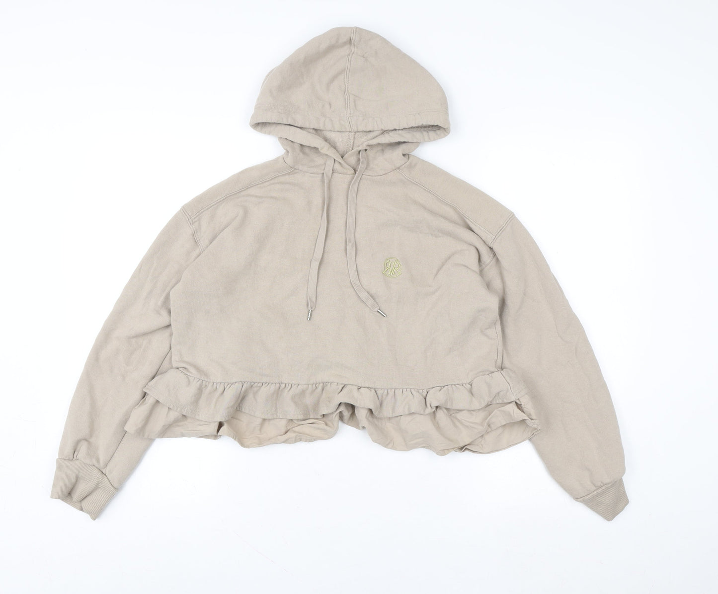 River Island Womens Beige Cropped Ruffle Hem Hoodie Size S