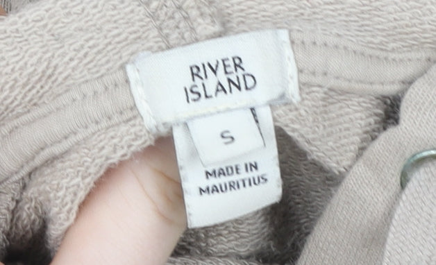 River Island Womens Beige Cropped Ruffle Hem Hoodie Size S