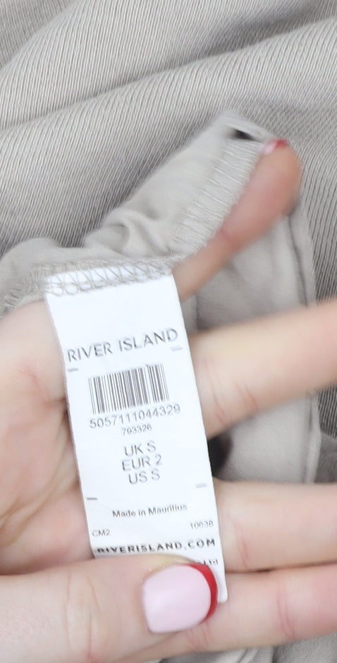 River Island Womens Beige Cropped Ruffle Hem Hoodie Size S