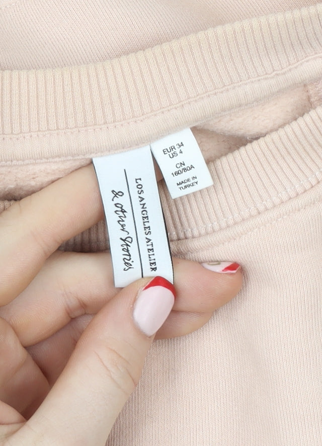 & Other Stories Women Beige Pullover Sweatshirt Size 6 Embroidered Flower Cotton Blend