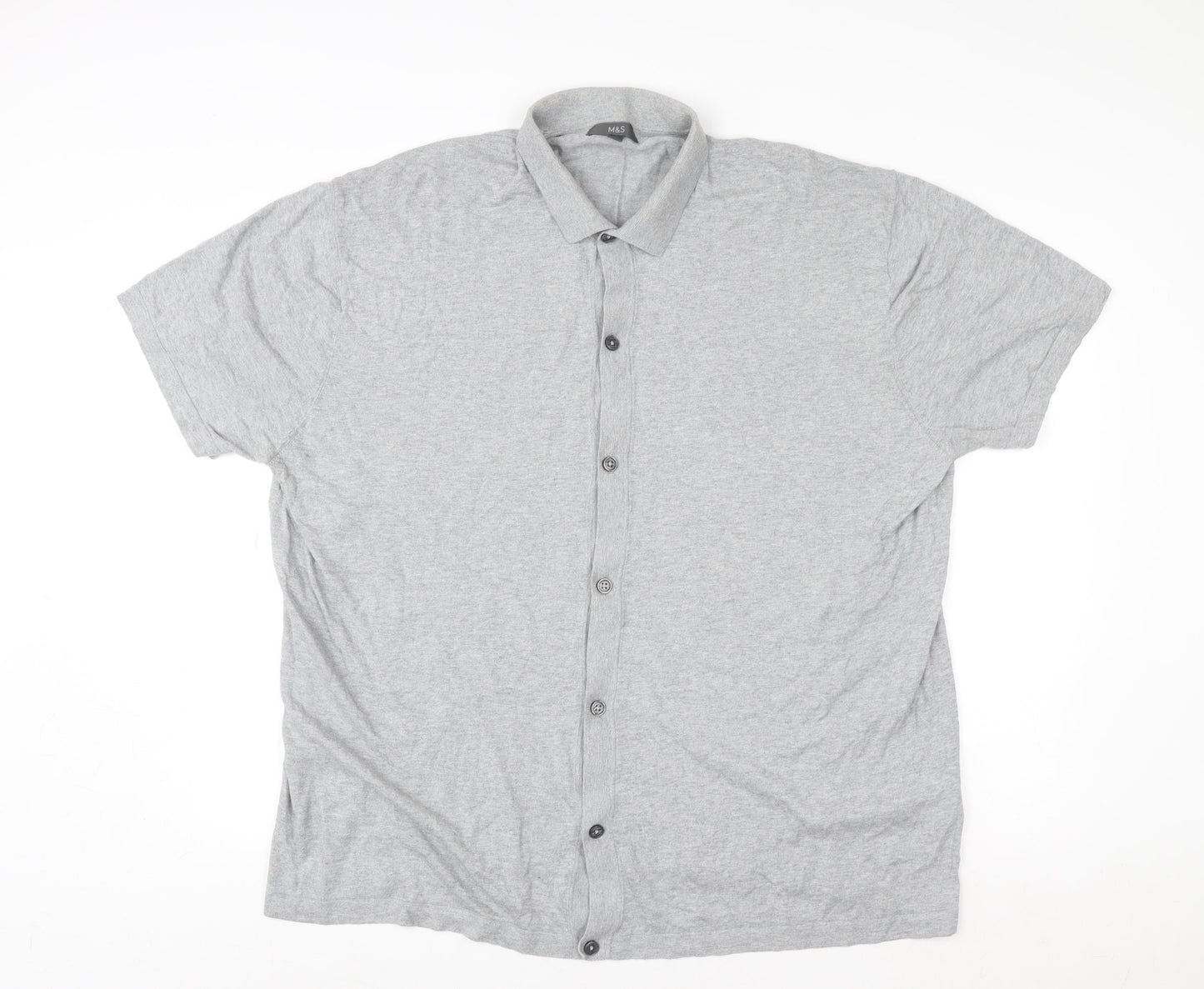 Marks and Spencer Womens Grey Button-Up Shirt 4XL Cotton Blend Short Sleeve