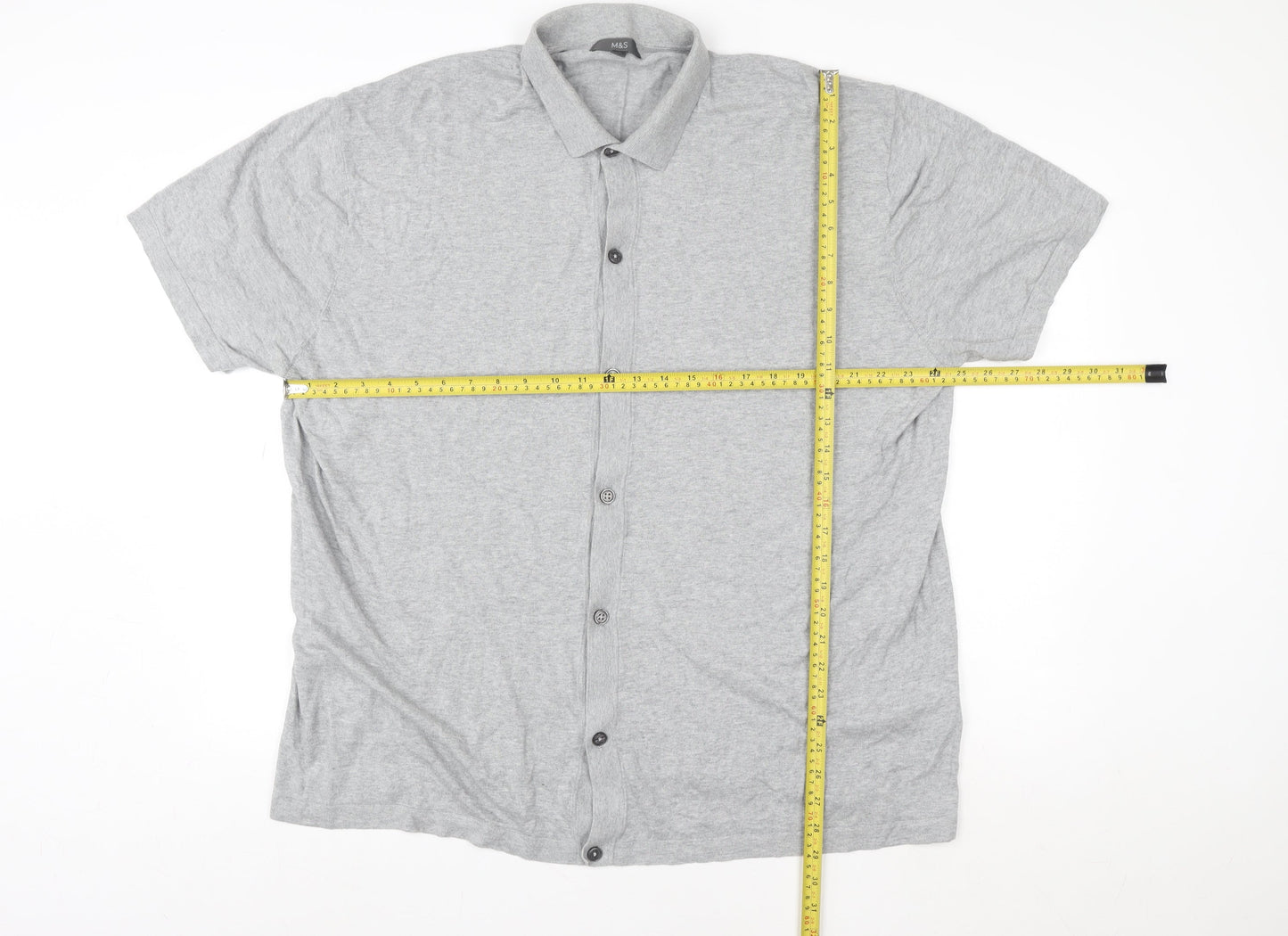 Marks and Spencer Womens Grey Button-Up Shirt 4XL Cotton Blend Short Sleeve