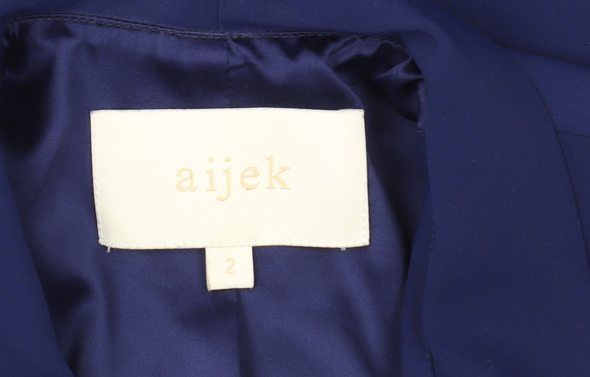 Aijek Womens Blue Polyester Slim Fit Open Front Blazer Size 2