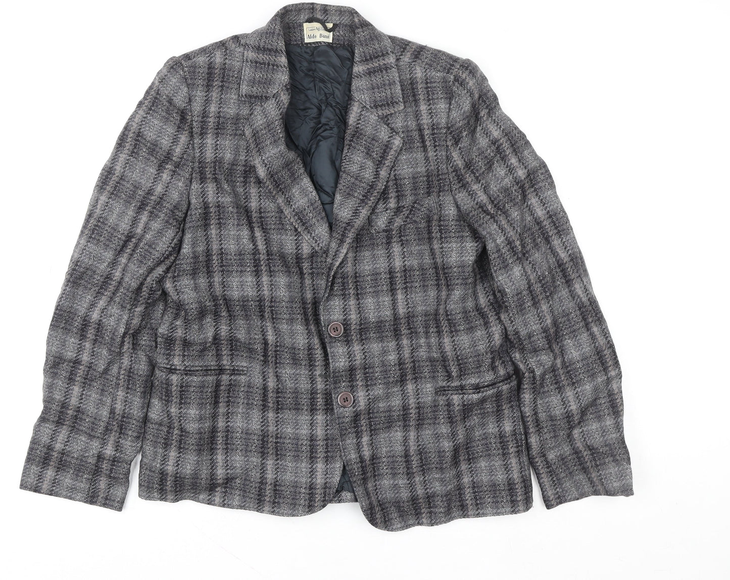 Aldo Bini Women’s Grey Checked Wool Blazer Jacket Size M Vintage Style