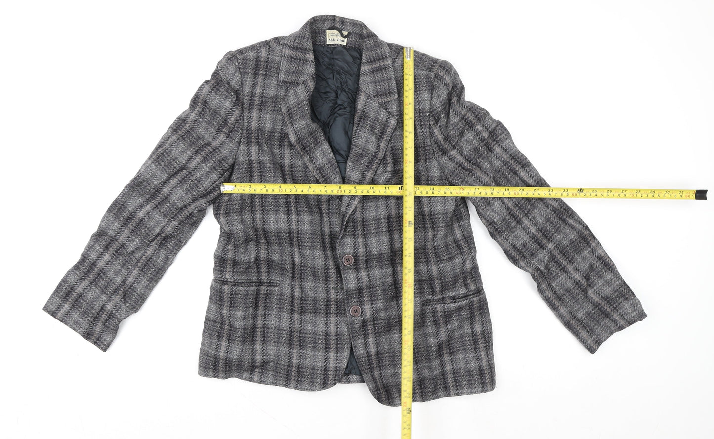 Aldo Bini Women’s Grey Checked Wool Blazer Jacket Size M Vintage Style