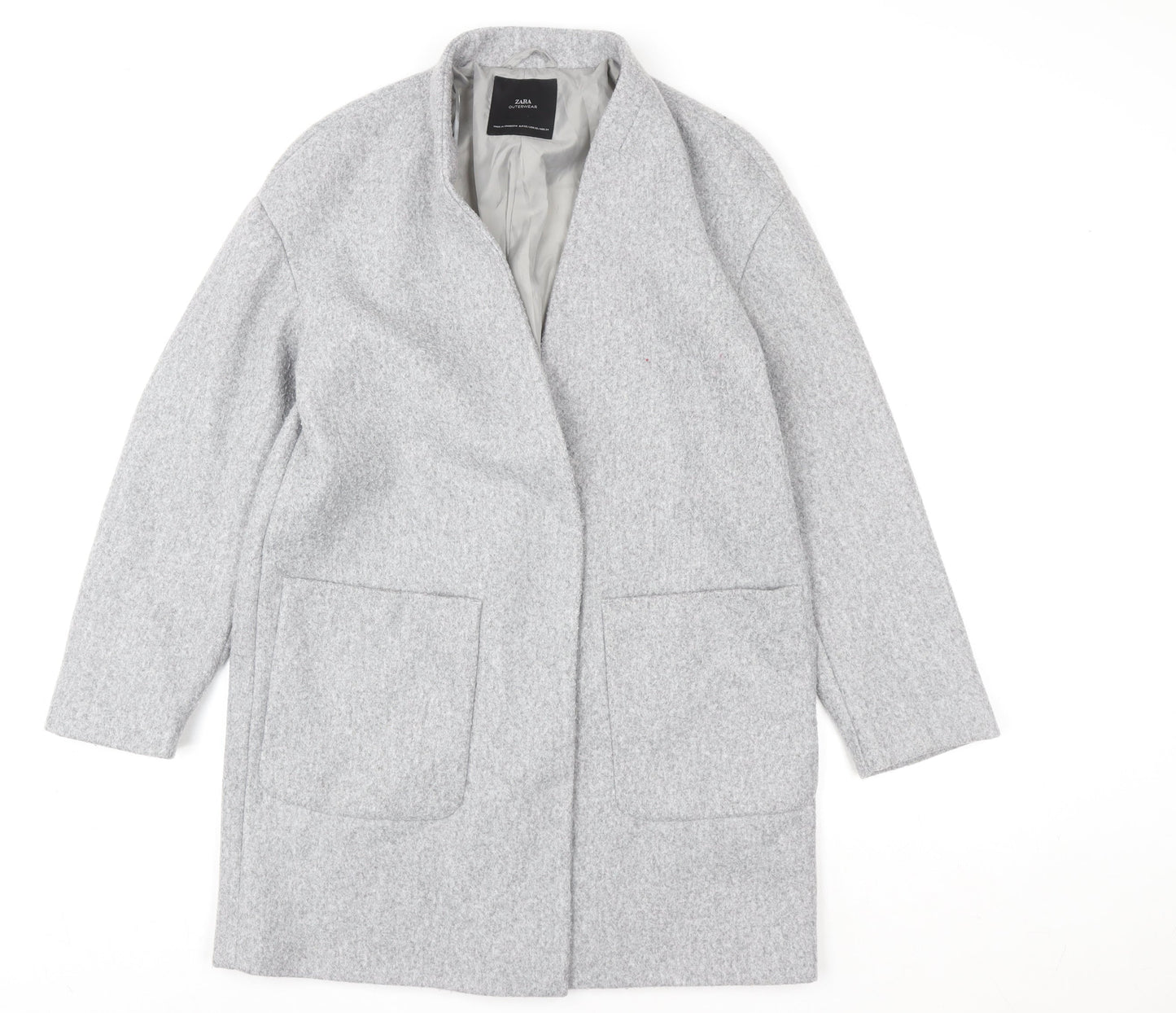 Zara Women Grey Wool Blend Mid-Length Open Coat XS