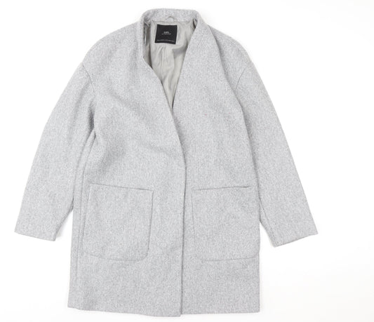 Zara Women Grey Wool Blend Mid-Length Open Coat XS